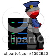 Poster, Art Print Of Red Police Man Resting Against Server Rack Viewed At Angle