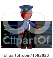 Poster, Art Print Of Red Police Man With Server Racks In Front Of Two Networked Systems