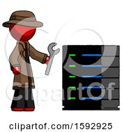 Poster, Art Print Of Red Detective Man Server Administrator Doing Repairs