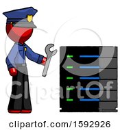 Poster, Art Print Of Red Police Man Server Administrator Doing Repairs