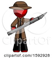 Poster, Art Print Of Red Detective Man Holding Large Scalpel