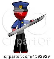 Poster, Art Print Of Red Police Man Holding Large Scalpel