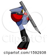Poster, Art Print Of Red Police Man Stabbing Or Cutting With Scalpel