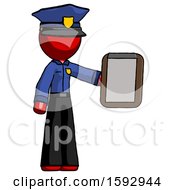 Poster, Art Print Of Red Police Man Showing Clipboard To Viewer