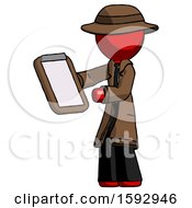 Red Detective Man Reviewing Stuff On Clipboard
