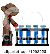 Poster, Art Print Of Red Detective Man Using Test Tubes Or Vials On Rack