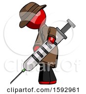 Poster, Art Print Of Red Detective Man Using Syringe Giving Injection