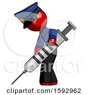 Poster, Art Print Of Red Police Man Using Syringe Giving Injection