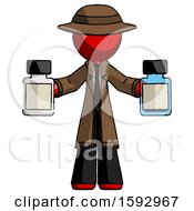 Red Detective Man Holding Two Medicine Bottles