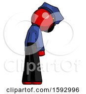 Poster, Art Print Of Red Police Man Depressed With Head Down Back To Viewer Right