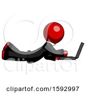 Poster, Art Print Of Red Clergy Man Using Laptop Computer While Lying On Floor Side View