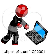 Poster, Art Print Of Red Clergy Man Throwing Laptop Computer In Frustration