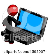 Poster, Art Print Of Red Clergy Man Using Large Laptop Computer