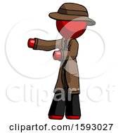 Red Detective Man Presenting Something To His Right