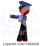 Red Police Man Presenting Something To His Right