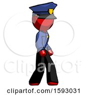 Poster, Art Print Of Red Police Man Walking Turned Right Front View