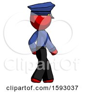 Poster, Art Print Of Red Police Man Walking Away Direction Right View