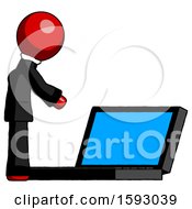 Poster, Art Print Of Red Clergy Man Using Large Laptop Computer Side Orthographic View