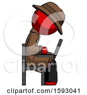 Poster, Art Print Of Red Detective Man Using Laptop Computer While Sitting In Chair View From Side