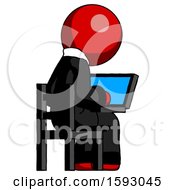 Poster, Art Print Of Red Clergy Man Using Laptop Computer While Sitting In Chair View From Back
