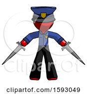 Poster, Art Print Of Red Police Man Two Sword Defense Pose