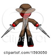 Poster, Art Print Of Red Detective Man Two Sword Defense Pose