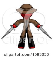 Red Detective Man Two Sword Defense Pose