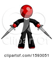 Red Clergy Man Two Sword Defense Pose