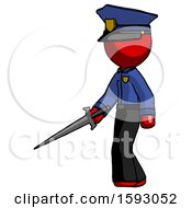 Red Police Man With Sword Walking Confidently