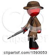 Red Detective Man With Sword Walking Confidently