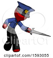 Poster, Art Print Of Red Police Man Sword Pose Stabbing Or Jabbing