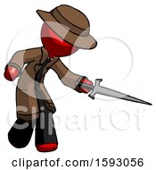 Red Detective Man Sword Pose Stabbing Or Jabbing