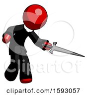 Red Clergy Man Sword Pose Stabbing Or Jabbing