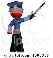 Red Police Man Holding Sword In The Air Victoriously