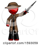 Red Detective Man Holding Sword In The Air Victoriously