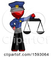 Red Police Man Holding Scales Of Justice