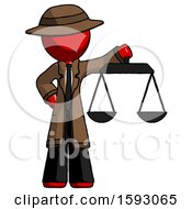 Red Detective Man Holding Scales Of Justice