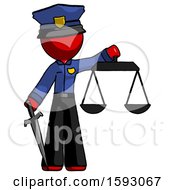Poster, Art Print Of Red Police Man Justice Concept With Scales And Sword Justicia Derived