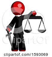 Poster, Art Print Of Red Clergy Man Justice Concept With Scales And Sword Justicia Derived