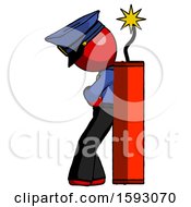 Poster, Art Print Of Red Police Man Leaning Against Dynimate Large Stick Ready To Blow