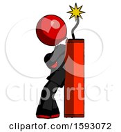 Poster, Art Print Of Red Clergy Man Leaning Against Dynimate Large Stick Ready To Blow