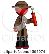Poster, Art Print Of Red Detective Man Holding Dynamite With Fuse Lit