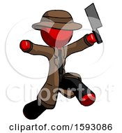 Poster, Art Print Of Red Detective Man Psycho Running With Meat Cleaver