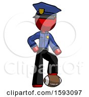 Poster, Art Print Of Red Police Man Standing With Foot On Football