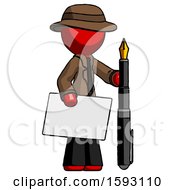 Poster, Art Print Of Red Detective Man Holding Large Envelope And Calligraphy Pen