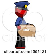 Poster, Art Print Of Red Police Man Holding Package To Send Or Recieve In Mail