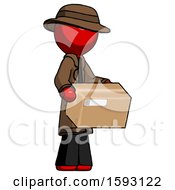 Poster, Art Print Of Red Detective Man Holding Package To Send Or Recieve In Mail