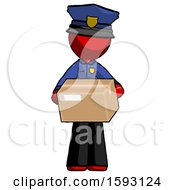 Poster, Art Print Of Red Police Man Holding Box Sent Or Arriving In Mail