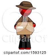 Poster, Art Print Of Red Detective Man Holding Box Sent Or Arriving In Mail