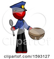 Poster, Art Print Of Red Police Man With Empty Bowl And Spoon Ready To Make Something